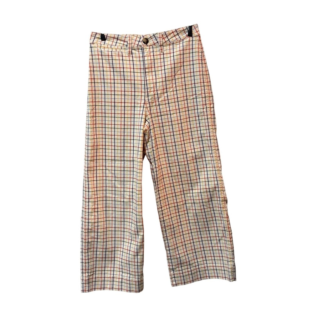 Madewell Emmett Wide Leg Crop Pants Women 25 Cream Rainbow Plaid High Rise